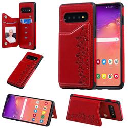 Yikatu Luxury Cute Cats Multifunction Magnetic Card Slots Stand Leather Back Cover for Samsung Galaxy S10 (6.1 inch) - Red