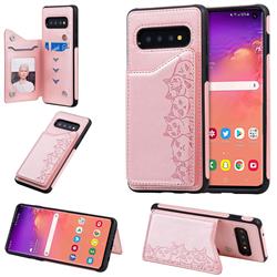 Yikatu Luxury Cute Cats Multifunction Magnetic Card Slots Stand Leather Back Cover for Samsung Galaxy S10 (6.1 inch) - Rose Gold