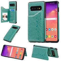 Yikatu Luxury Cute Cats Multifunction Magnetic Card Slots Stand Leather Back Cover for Samsung Galaxy S10 (6.1 inch) - Green