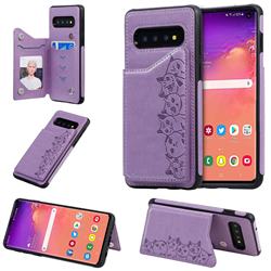 Yikatu Luxury Cute Cats Multifunction Magnetic Card Slots Stand Leather Back Cover for Samsung Galaxy S10 (6.1 inch) - Purple