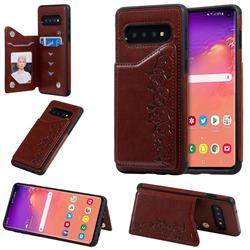 Yikatu Luxury Cute Cats Multifunction Magnetic Card Slots Stand Leather Back Cover for Samsung Galaxy S10 (6.1 inch) - Brown