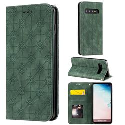Intricate Embossing Four Leaf Clover Leather Wallet Case for Samsung Galaxy S10 (6.1 inch) - Blackish Green