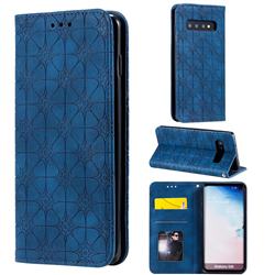 Intricate Embossing Four Leaf Clover Leather Wallet Case for Samsung Galaxy S10 (6.1 inch) - Dark Blue