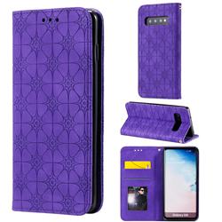 Intricate Embossing Four Leaf Clover Leather Wallet Case for Samsung Galaxy S10 (6.1 inch) - Purple