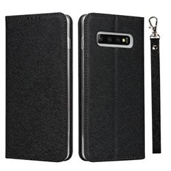 Ultra Slim Magnetic Automatic Suction Silk Lanyard Leather Flip Cover for Samsung Galaxy S10 (6.1 inch) - Black