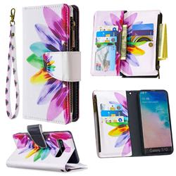 Seven-color Flowers Binfen Color BF03 Retro Zipper Leather Wallet Phone Case for Samsung Galaxy S10 (6.1 inch)