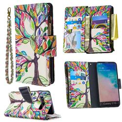 The Tree of Life Binfen Color BF03 Retro Zipper Leather Wallet Phone Case for Samsung Galaxy S10 (6.1 inch)