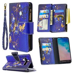Purple Butterfly Binfen Color BF03 Retro Zipper Leather Wallet Phone Case for Samsung Galaxy S10 (6.1 inch)