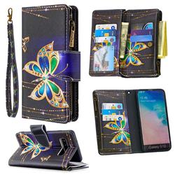 Golden Shining Butterfly Binfen Color BF03 Retro Zipper Leather Wallet Phone Case for Samsung Galaxy S10 (6.1 inch)