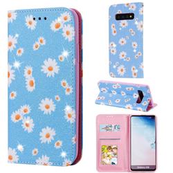 Ultra Slim Daisy Sparkle Glitter Powder Magnetic Leather Wallet Case for Samsung Galaxy S10 (6.1 inch) - Blue