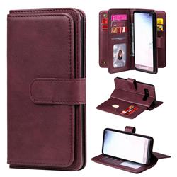 Multi-function Ten Card Slots and Photo Frame PU Leather Wallet Phone Case Cover for Samsung Galaxy S10 (6.1 inch) - Claret