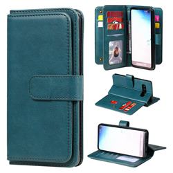 Multi-function Ten Card Slots and Photo Frame PU Leather Wallet Phone Case Cover for Samsung Galaxy S10 (6.1 inch) - Dark Green