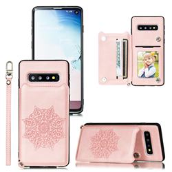 Luxury Mandala Multi-function Magnetic Card Slots Stand Leather Back Cover for Samsung Galaxy S10 (6.1 inch) - Rose Gold