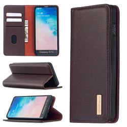 Binfen Color BF06 Luxury Classic Genuine Leather Detachable Magnet Holster Cover for Samsung Galaxy S10 (6.1 inch) - Dark Brown