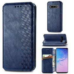 Ultra Slim Fashion Business Card Magnetic Automatic Suction Leather Flip Cover for Samsung Galaxy S10 (6.1 inch) - Dark Blue