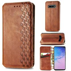Ultra Slim Fashion Business Card Magnetic Automatic Suction Leather Flip Cover for Samsung Galaxy S10 (6.1 inch) - Brown