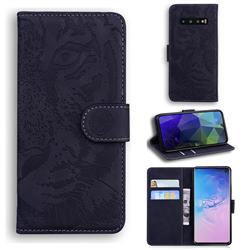 Intricate Embossing Tiger Face Leather Wallet Case for Samsung Galaxy S10 (6.1 inch) - Black
