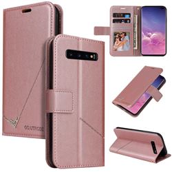 GQ.UTROBE Right Angle Silver Pendant Leather Wallet Phone Case for Samsung Galaxy S10 (6.1 inch) - Rose Gold