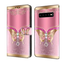 Pink Diamond Butterfly Crystal PU Leather Protective Wallet Case Cover for Samsung Galaxy S10 (6.1 inch)