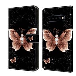 Black Diamond Butterfly Crystal PU Leather Protective Wallet Case Cover for Samsung Galaxy S10 (6.1 inch)