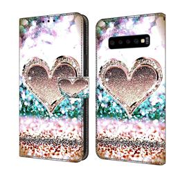 Pink Diamond Heart Crystal PU Leather Protective Wallet Case Cover for Samsung Galaxy S10 (6.1 inch)