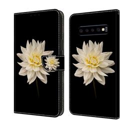 White Flower Crystal PU Leather Protective Wallet Case Cover for Samsung Galaxy S10 (6.1 inch)