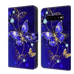 Blue Diamond Butterfly Crystal PU Leather Protective Wallet Case Cover for Samsung Galaxy S10 (6.1 inch)