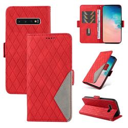 Grid Pattern Splicing Protective Wallet Case Cover for Samsung Galaxy S10 (6.1 inch) - Red
