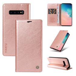 YIKATU Litchi Card Magnetic Automatic Suction Leather Flip Cover for Samsung Galaxy S10 (6.1 inch) - Rose Gold