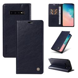 YIKATU Litchi Card Magnetic Automatic Suction Leather Flip Cover for Samsung Galaxy S10 (6.1 inch) - Navy Blue
