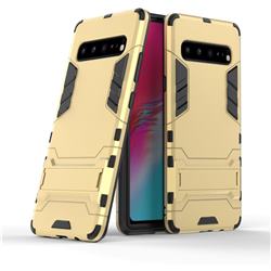 Armor Premium Tactical Grip Kickstand Shockproof Dual Layer Rugged Hard Cover for Samsung Galaxy S10 5G (6.7 inch) - Golden