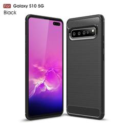 Luxury Carbon Fiber Brushed Wire Drawing Silicone TPU Back Cover for Samsung Galaxy S10 5G (6.7 inch) - Black