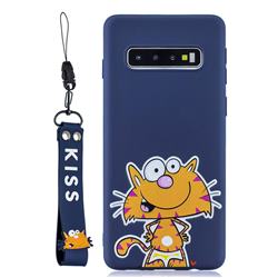 Blue Cute Cat Soft Kiss Candy Hand Strap Silicone Case for Samsung Galaxy S10 5G (6.7 inch)