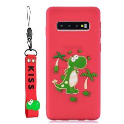 Red Dinosaur Soft Kiss Candy Hand Strap Silicone Case for Samsung Galaxy S10 5G (6.7 inch)