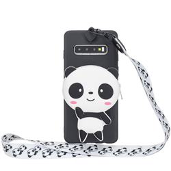 White Panda Neck Lanyard Zipper Wallet Silicone Case for Samsung Galaxy S10 5G (6.7 inch)