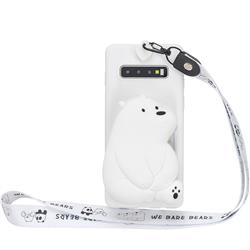 White Polar Bear Neck Lanyard Zipper Wallet Silicone Case for Samsung Galaxy S10 5G (6.7 inch)