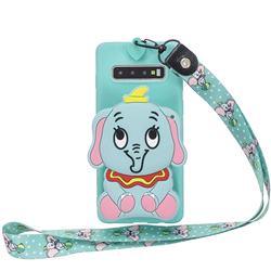 Blue Elephant Neck Lanyard Zipper Wallet Silicone Case for Samsung Galaxy S10 5G (6.7 inch)