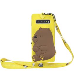 Yellow Bear Neck Lanyard Zipper Wallet Silicone Case for Samsung Galaxy S10 5G (6.7 inch)