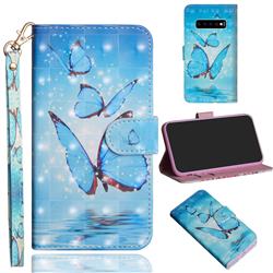 Blue Sea Butterflies 3D Painted Leather Wallet Case for Samsung Galaxy S10 5G (6.7 inch)