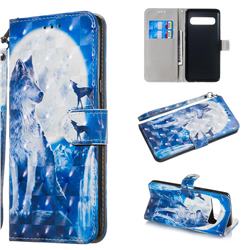 Ice Wolf 3D Painted Leather Wallet Phone Case for Samsung Galaxy S10 5G (6.7 inch)