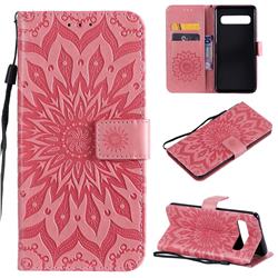 Embossing Sunflower Leather Wallet Case for Samsung Galaxy S10 5G (6.7 inch) - Pink