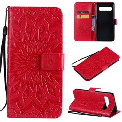 Embossing Sunflower Leather Wallet Case for Samsung Galaxy S10 5G (6.7 inch) - Red