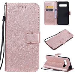 Embossing Sunflower Leather Wallet Case for Samsung Galaxy S10 5G (6.7 inch) - Rose Gold