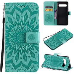 Embossing Sunflower Leather Wallet Case for Samsung Galaxy S10 5G (6.7 inch) - Green