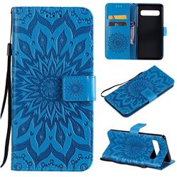 Embossing Sunflower Leather Wallet Case for Samsung Galaxy S10 5G (6.7 inch) - Blue