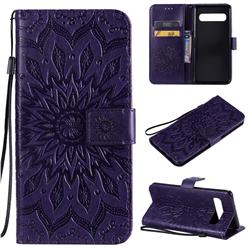 Embossing Sunflower Leather Wallet Case for Samsung Galaxy S10 5G (6.7 inch) - Purple
