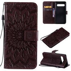 Embossing Sunflower Leather Wallet Case for Samsung Galaxy S10 5G (6.7 inch) - Brown
