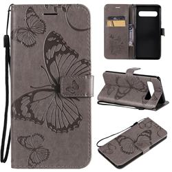 Embossing 3D Butterfly Leather Wallet Case for Samsung Galaxy S10 5G (6.7 inch) - Gray