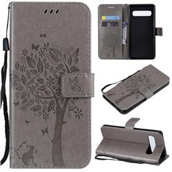 Embossing Butterfly Tree Leather Wallet Case for Samsung Galaxy S10 5G (6.7 inch) - Grey