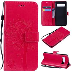 Embossing Butterfly Tree Leather Wallet Case for Samsung Galaxy S10 5G (6.7 inch) - Rose